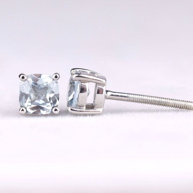 Natural Light Blue Round Cut Stud Earrings