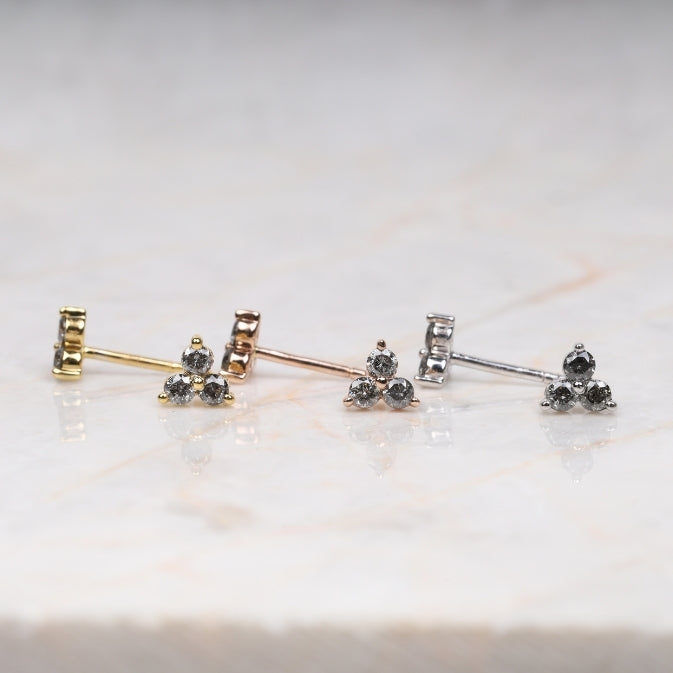 Trio Diamond Earring Stud Pair - Minimal Carbon