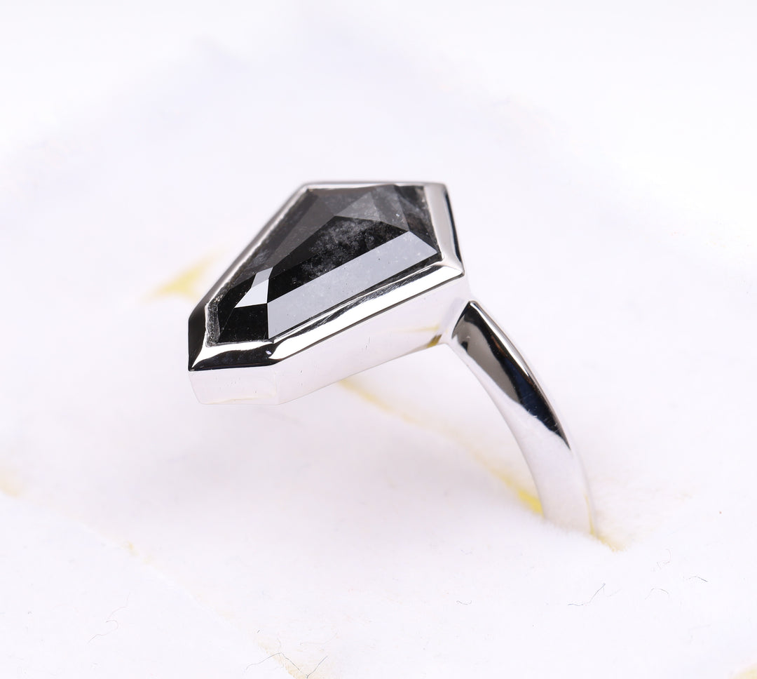Shield Cut Bezel Set Black Diamond Engagement Ring