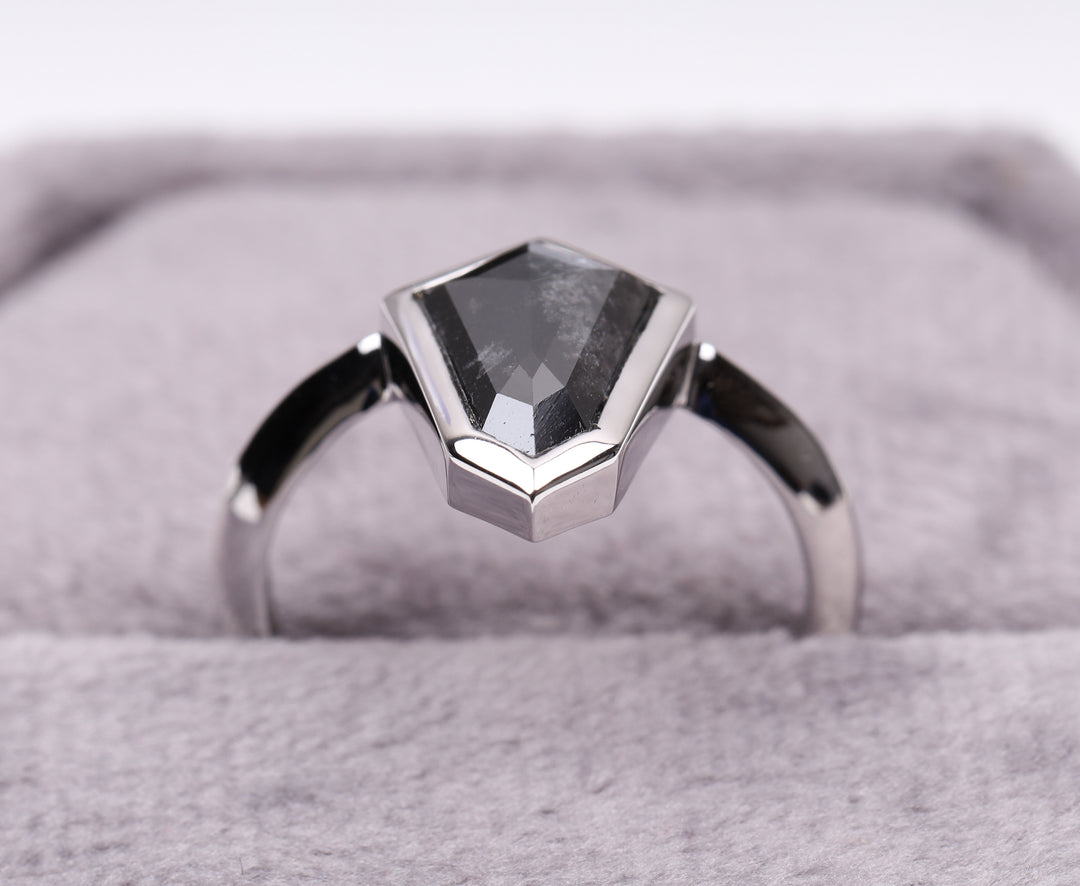 Shield Cut Bezel Set Black Diamond Engagement Ring