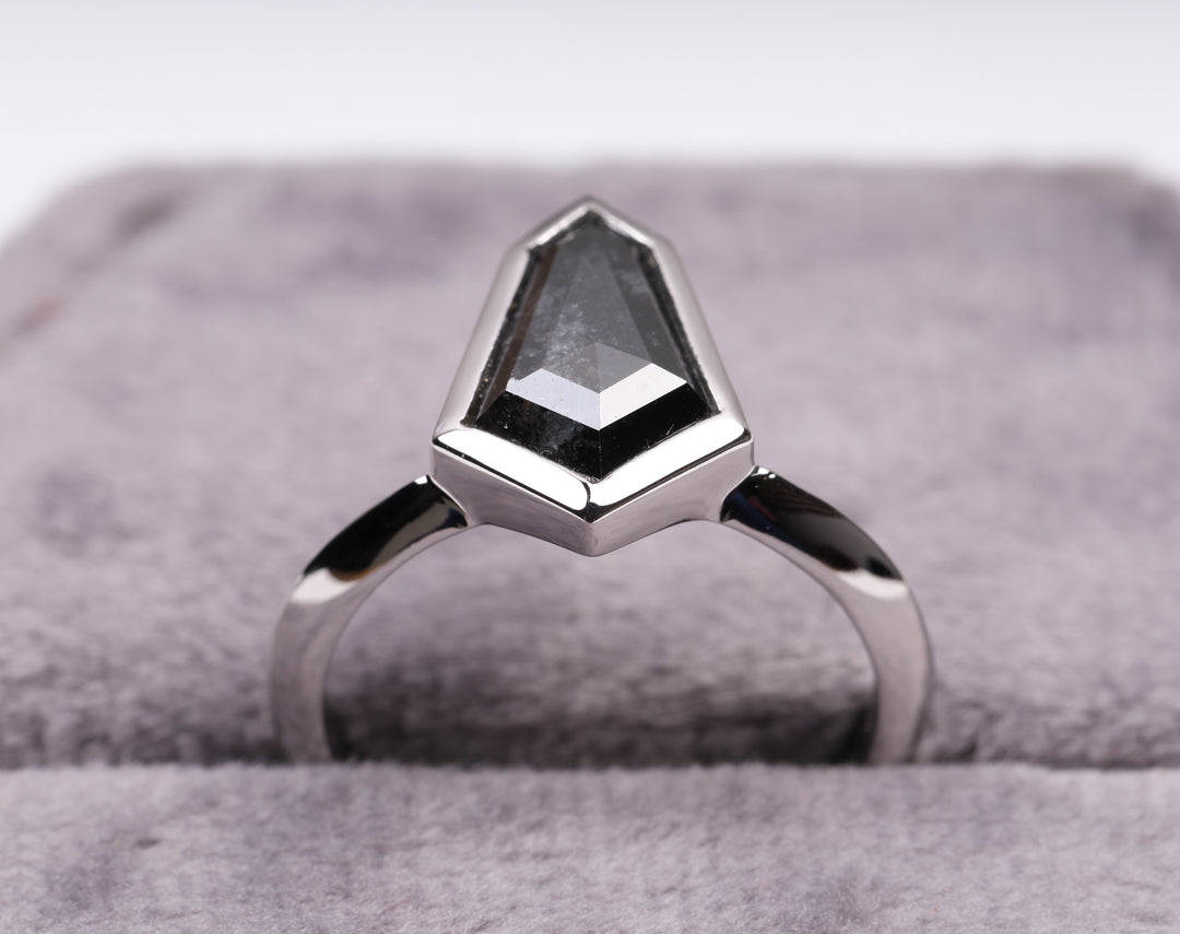 Shield Cut Bezel Set Black Diamond Engagement Ring