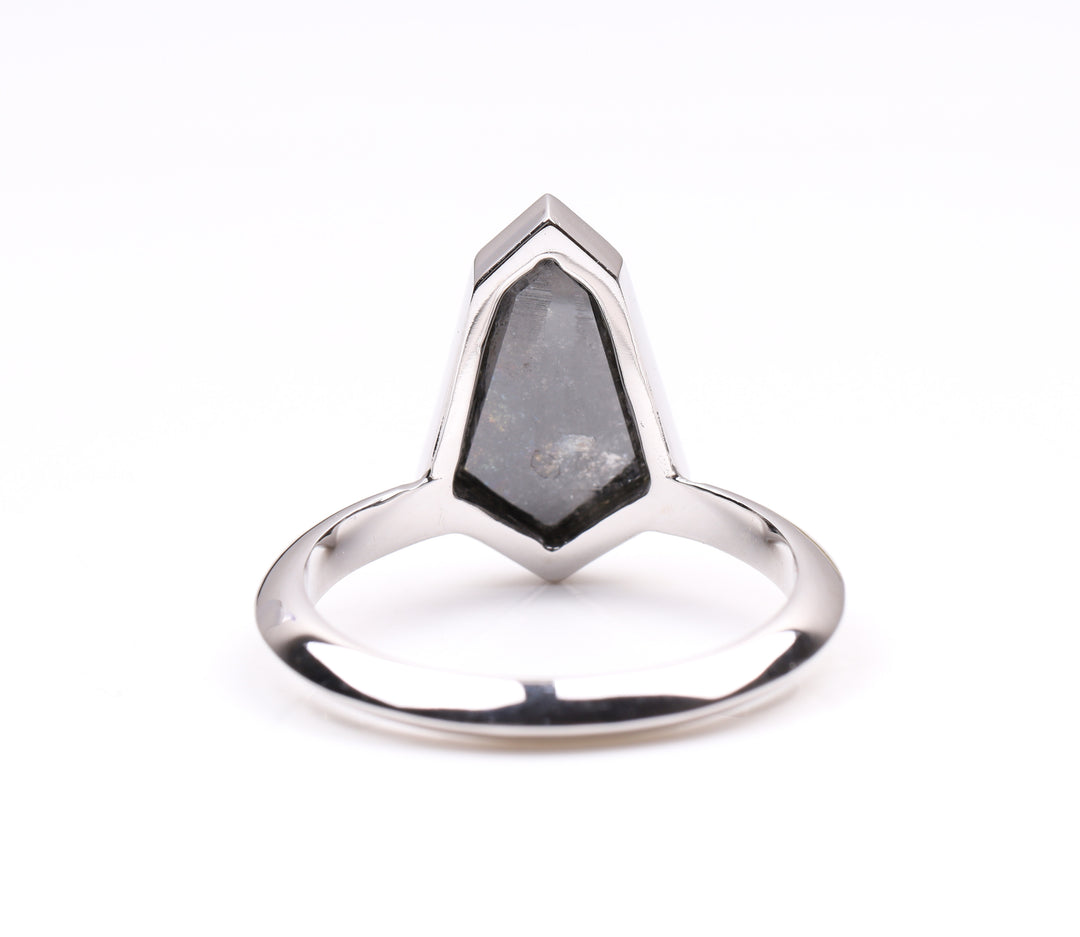 Shield Cut Bezel Set Black Diamond Engagement Ring