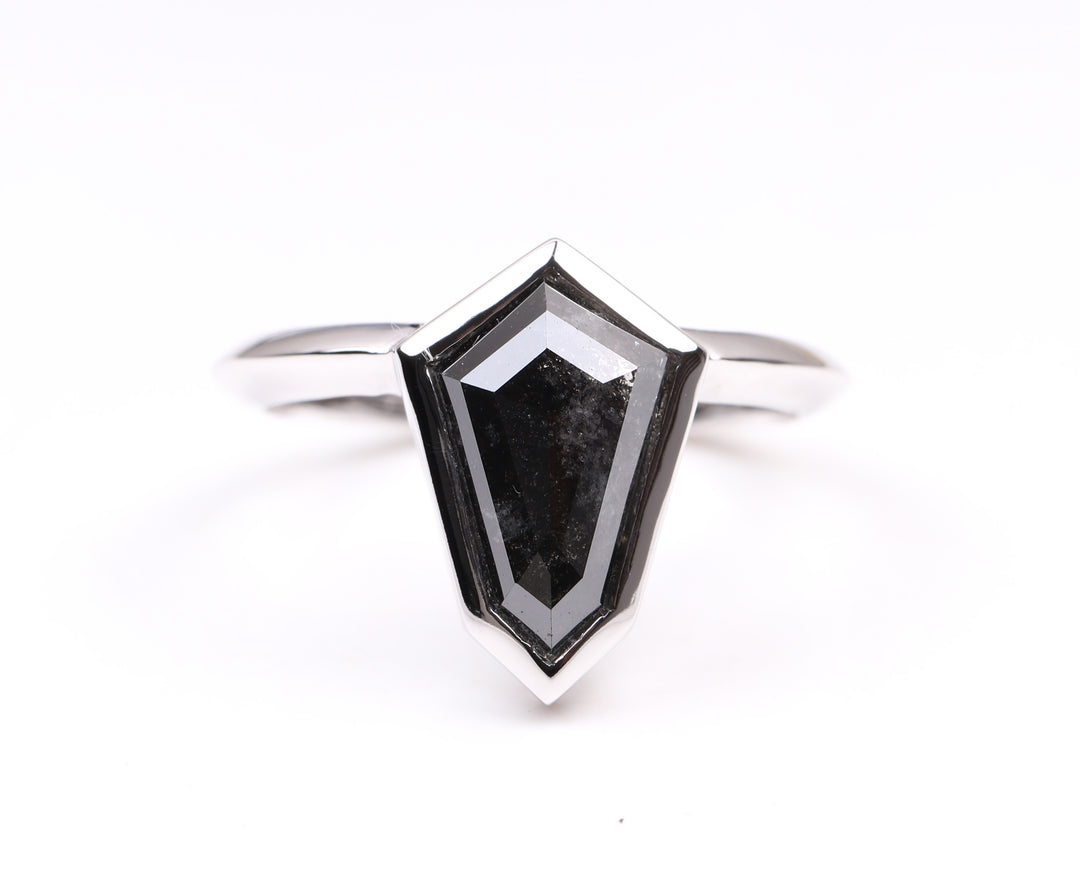 Shield Cut Bezel Set Black Diamond Engagement Ring