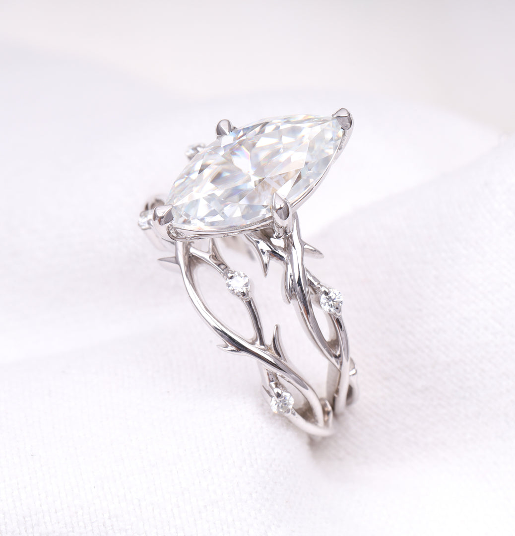 Marquise Cut Moissanite Leaf Stylish Bridal Ring Set
