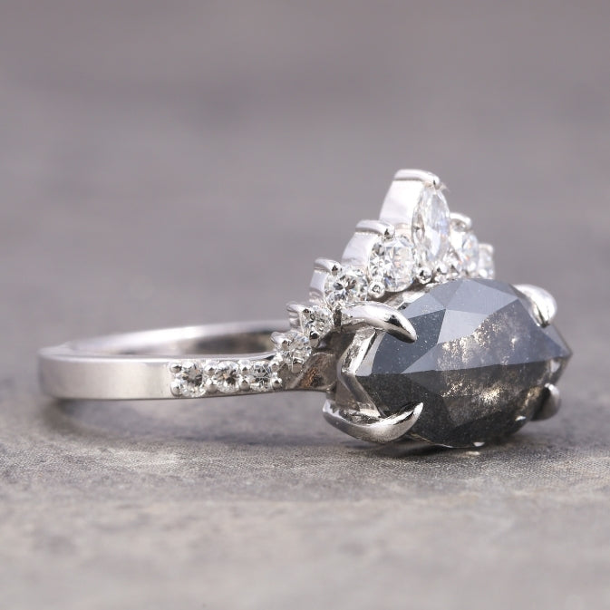 Crown Vintage Style Salt And Pepper Diamond Ring