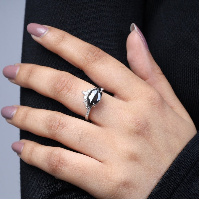 Crown Vintage Style Salt And Pepper Diamond Ring