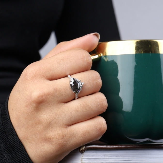 Crown Vintage Style Salt And Pepper Diamond Ring