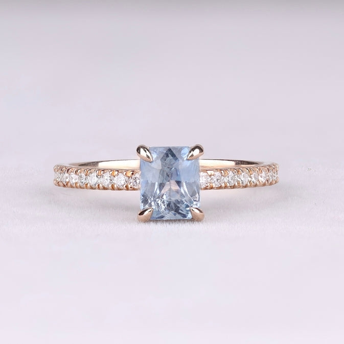 Radiant Cut Light Blue Sapphire Half Eternity Band