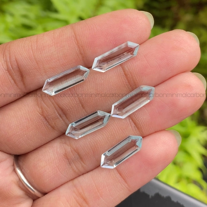 Natural Aquamarine | Sky Blue Aquamarine | Elongated Hexagon Aquamarine - Minimal Carbon