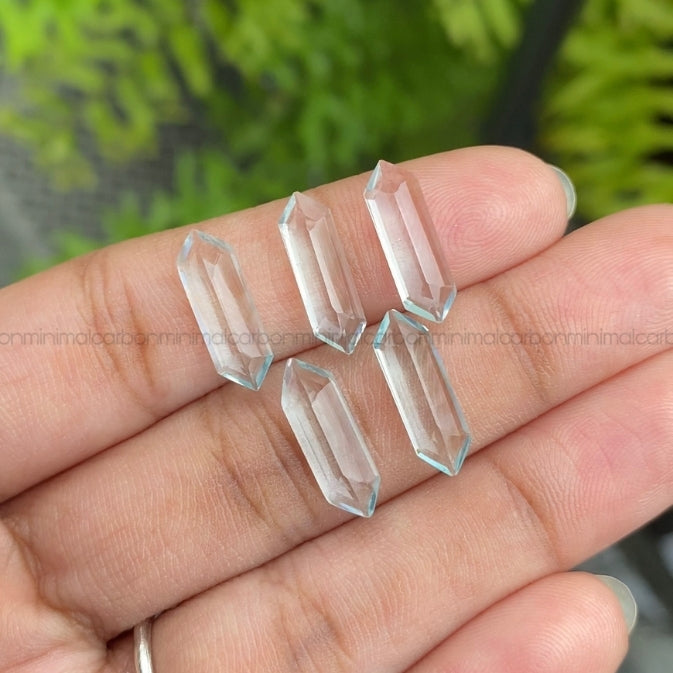 Natural Aquamarine | Sky Blue Aquamarine | Elongated Hexagon Aquamarine - Minimal Carbon