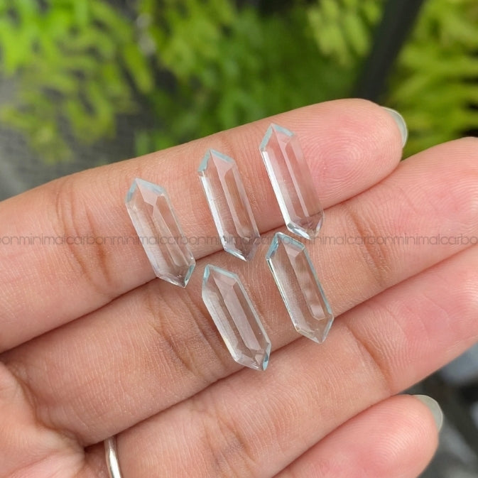 Natural Aquamarine | Sky Blue Aquamarine | Elongated Hexagon Aquamarine - Minimal Carbon
