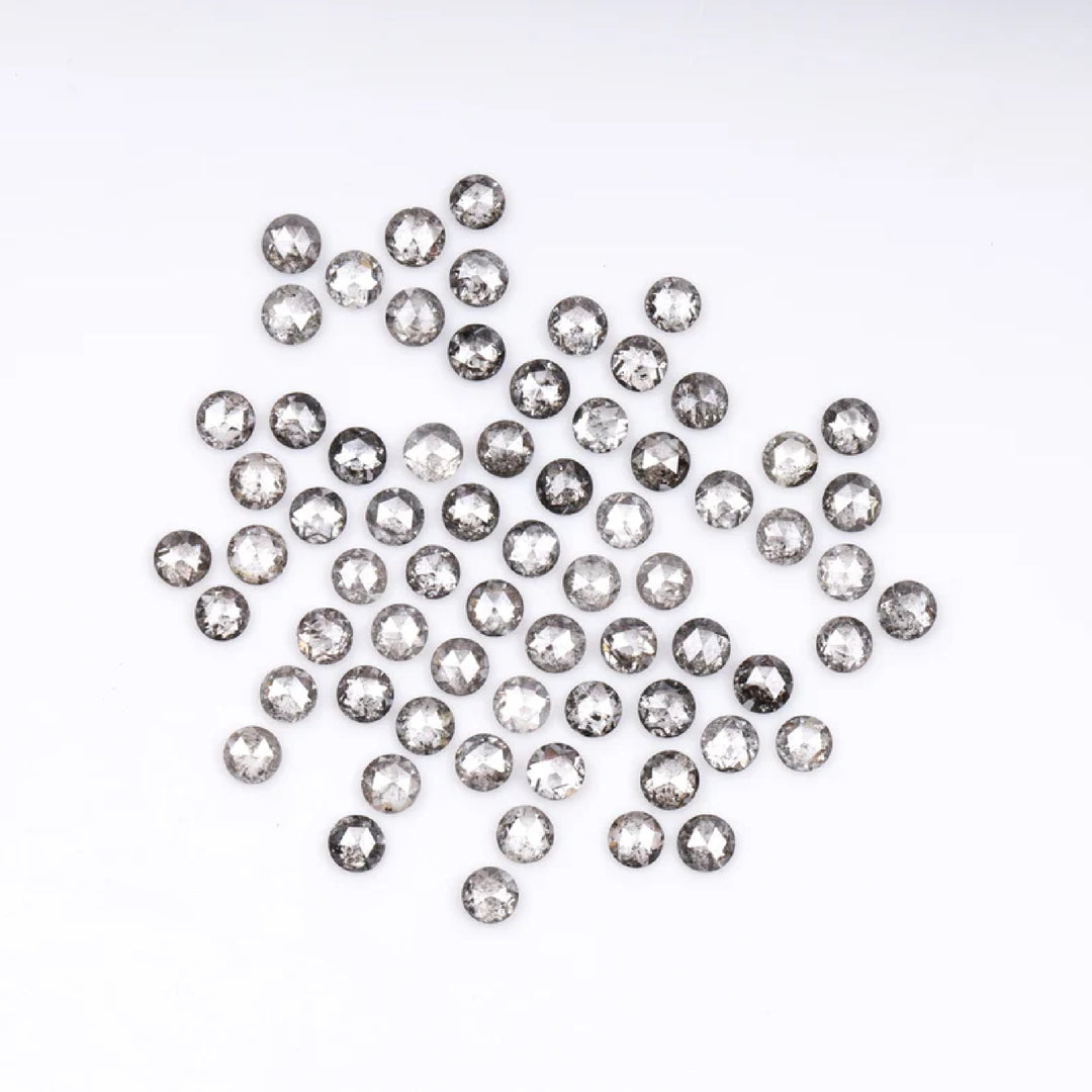 1 CT - 1.5 MM - Salt And Pepper Round Rose Cut Diamond - Minimal Carbon