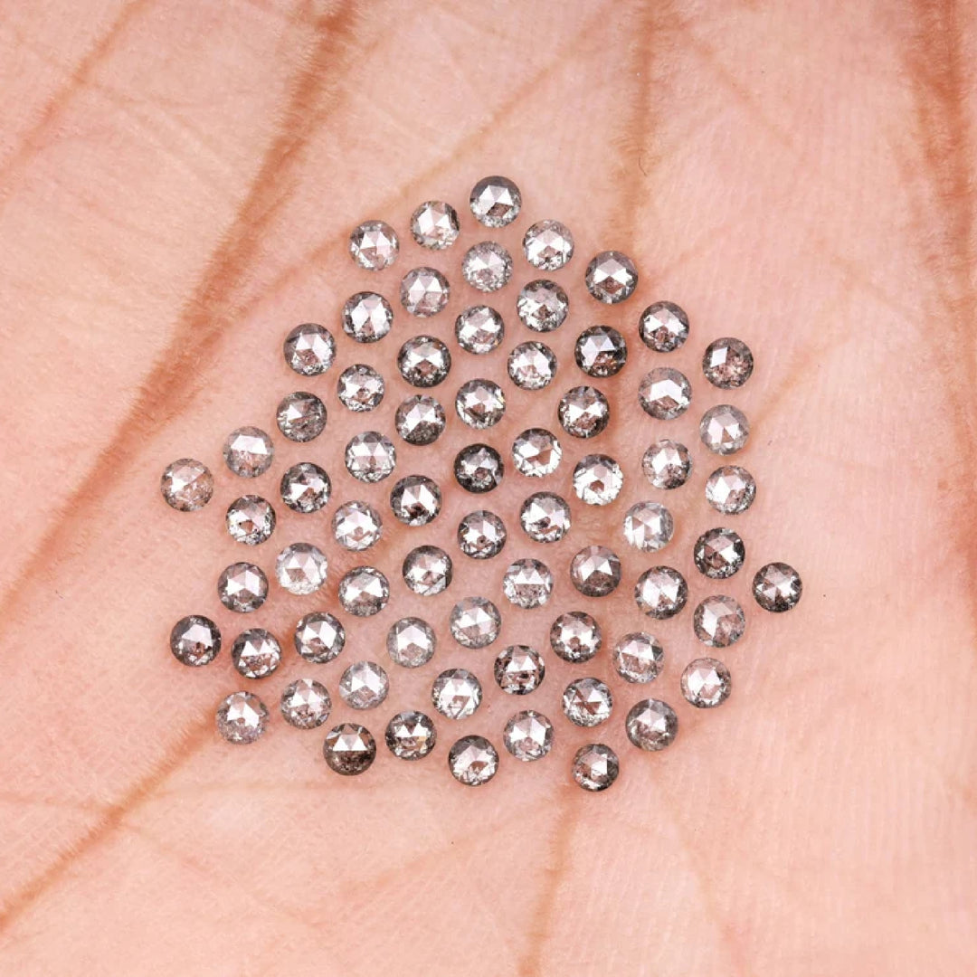 1 CT - 1.5 MM - Salt And Pepper Round Rose Cut Diamond - Minimal Carbon