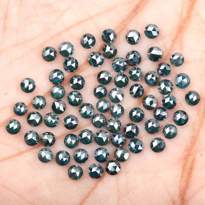 5.8 CT Enhanced Blue Round Rose Cut Diamonds Earth Mined For Earring Pair