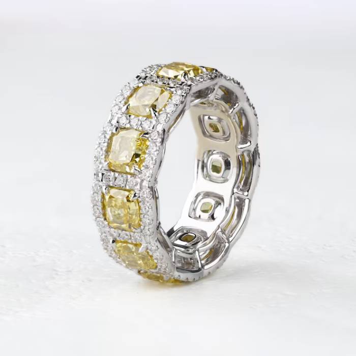 Canary Yellow Cushion cut Diamond Band