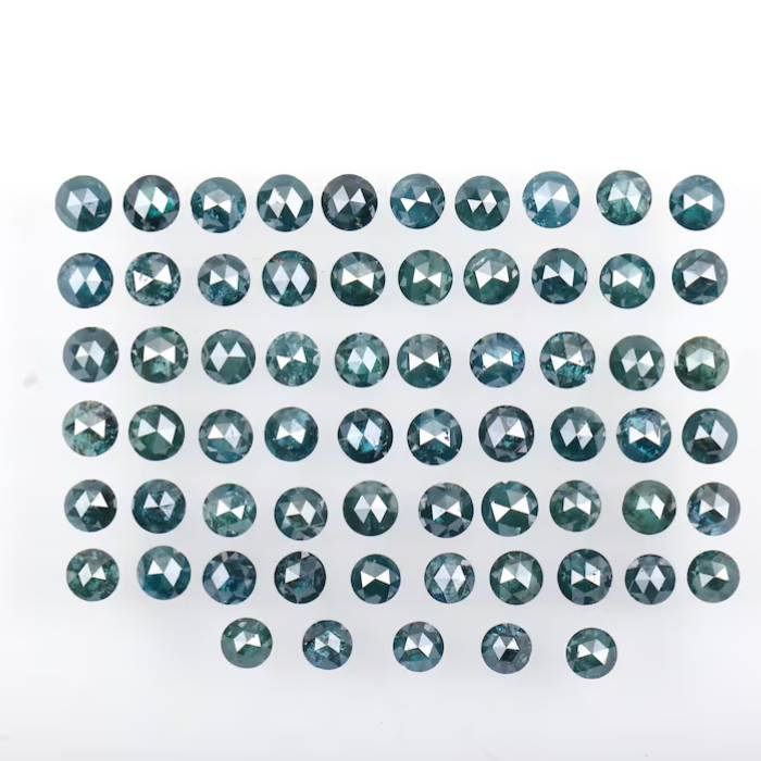 5.8 CT Enhanced Blue Round Rose Cut Diamonds Earth Mined For Earring Pair