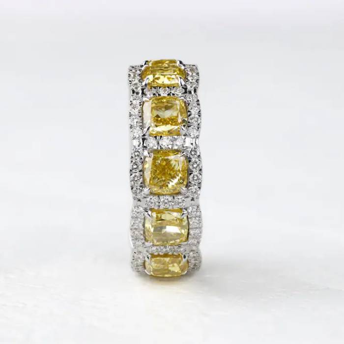 Canary Yellow Cushion cut Diamond Band