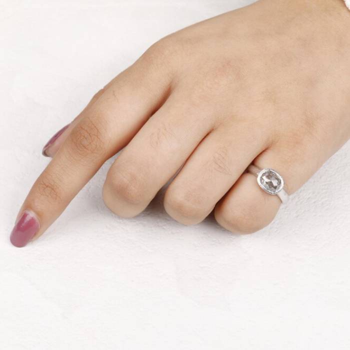 Gray Oval Salt and Pepper Diamond Engagement Ring