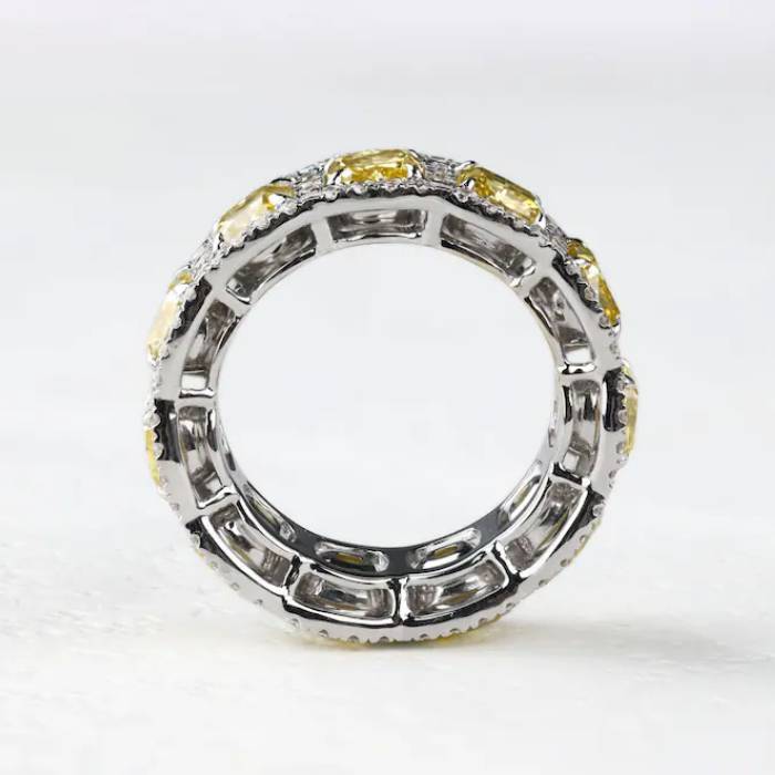 Canary Yellow Cushion cut Diamond Band