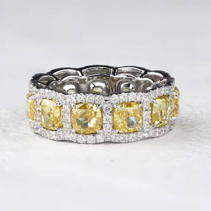 Canary Yellow Cushion cut Diamond Band