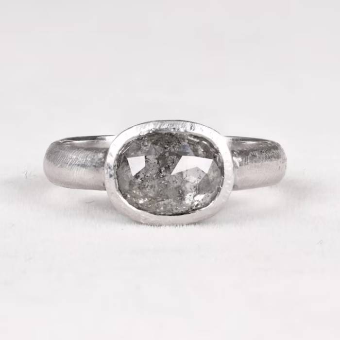 Gray Oval Salt and Pepper Diamond Engagement Ring
