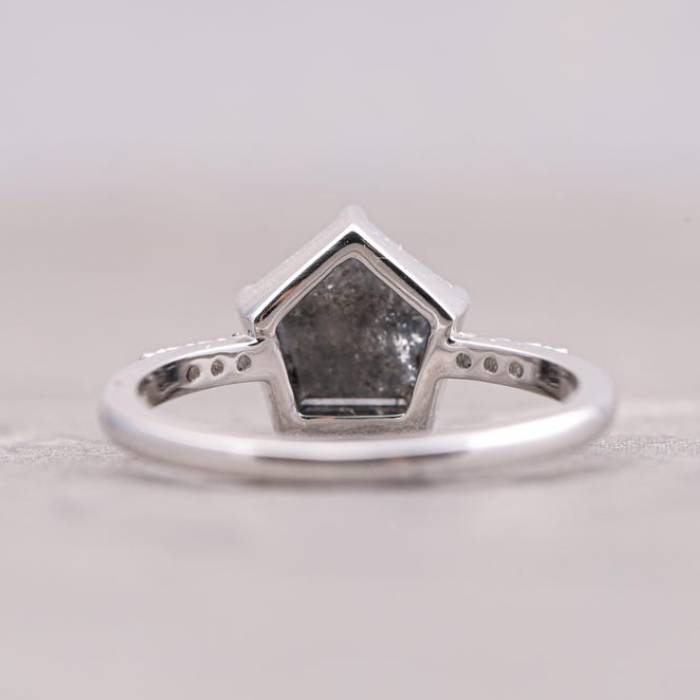 Pentagon Shape Salt & Pepper Ring Black Diamond Engagement Ring