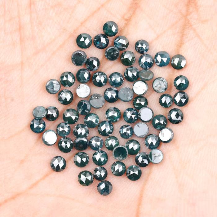 5.8 CT Enhanced Blue Round Rose Cut Diamonds Earth Mined For Earring Pair