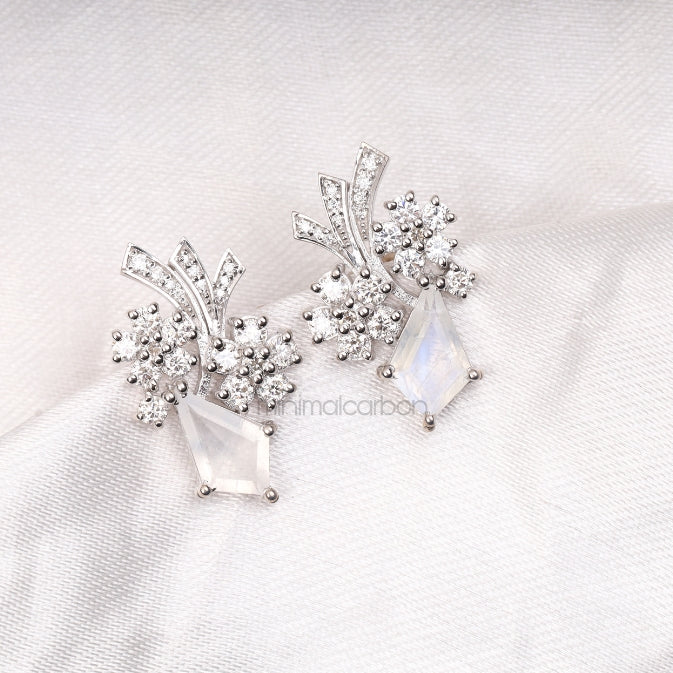 Kite Cut Moonstone Cluster Earrings For Women