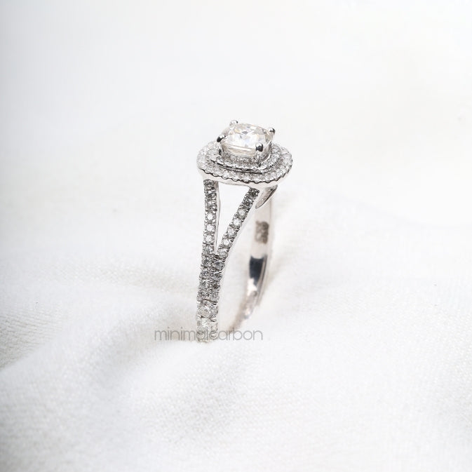 Double Halo Cushion Cut Moissanite Anniversary Ring