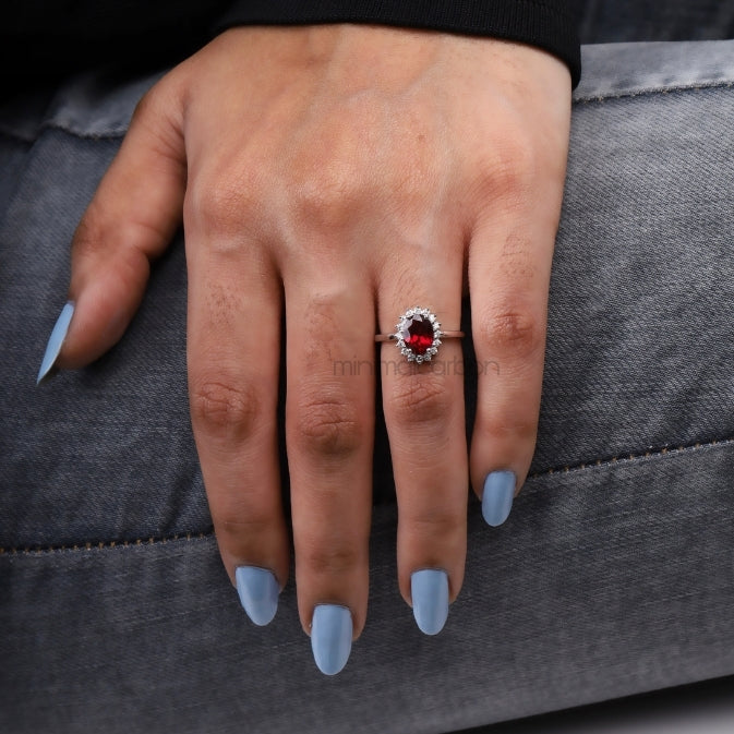 Ruby Ring Halo Engagement Ring - Minimal Carbon