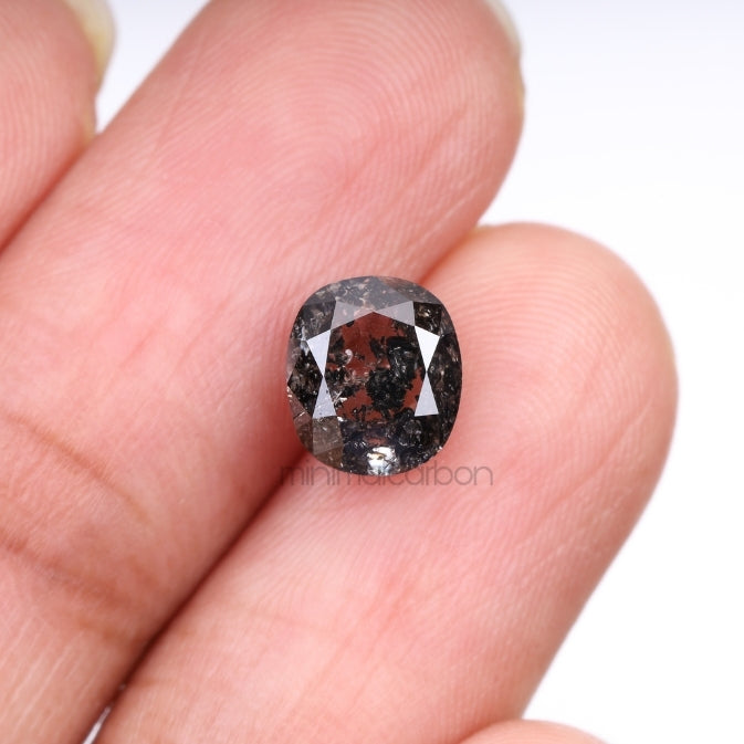 2.64 CT, 7.9 X 7.0 MM | Salt And Pepper Cushion Cut Diamond