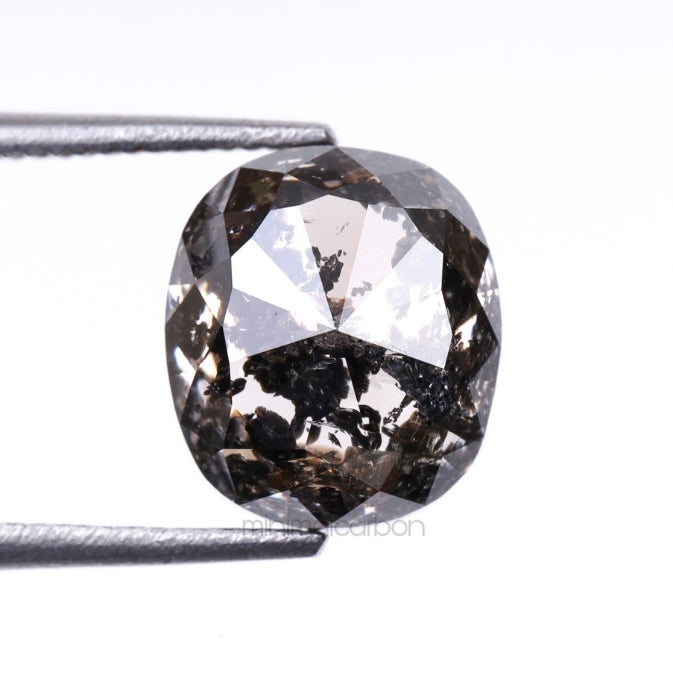 2.64 CT, 7.9 X 7.0 MM | Salt And Pepper Cushion Cut Diamond