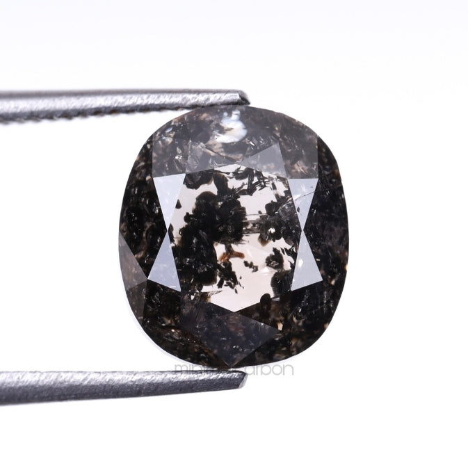 2.64 CT, 7.9 X 7.0 MM | Salt And Pepper Cushion Cut Diamond