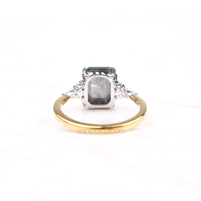 Emerald Cut Salt and Pepper Diamond Fashion Ring