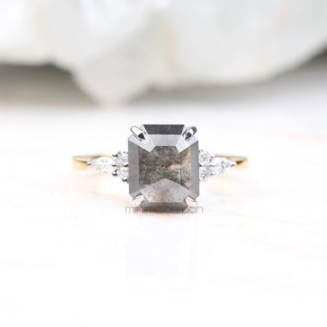Emerald Cut Salt and Pepper Diamond Fashion Ring