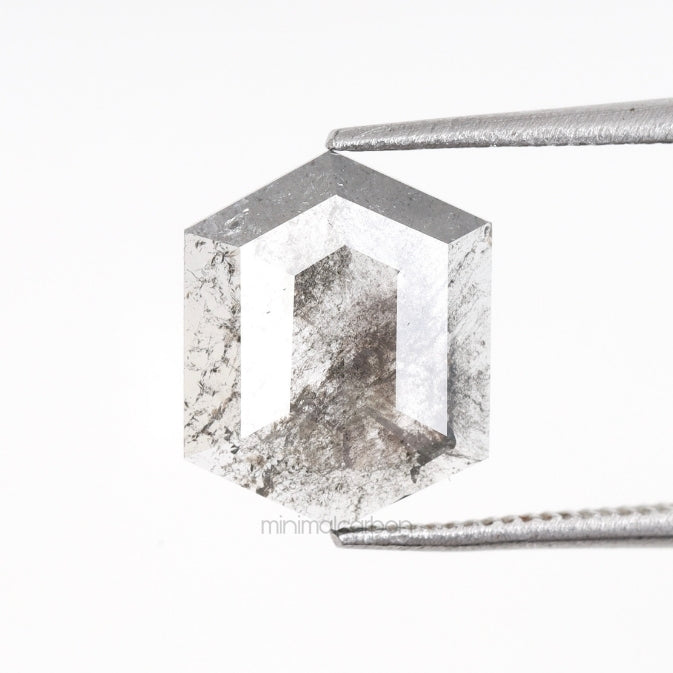 1.30 CT, 9.7 X 7.8 MM | Salt And Pepper Hexagon Cut Diamond - Minimal Carbon