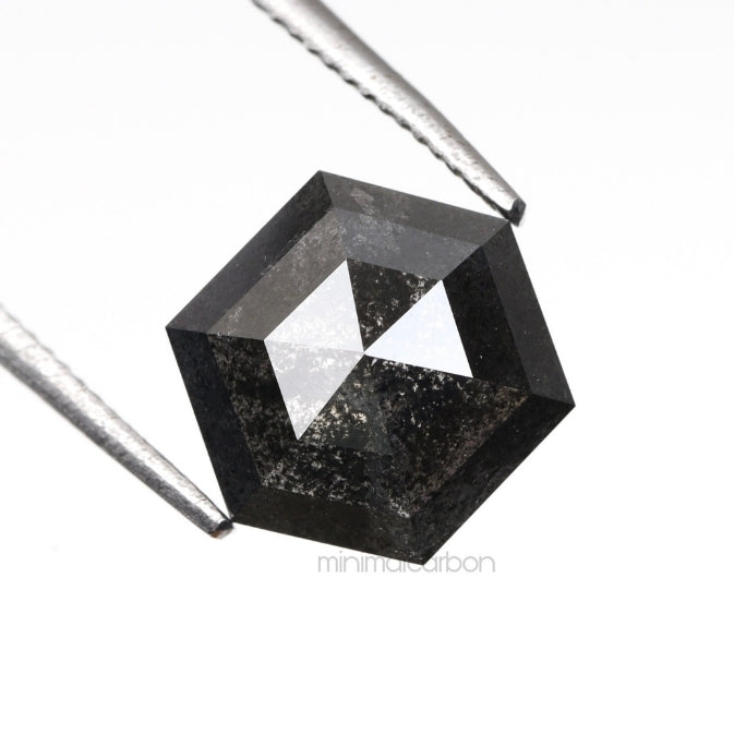 1.59 CT, 8.2 X 7.1 MM | Salt And Pepper Hexagon Cut Diamond - Minimal Carbon