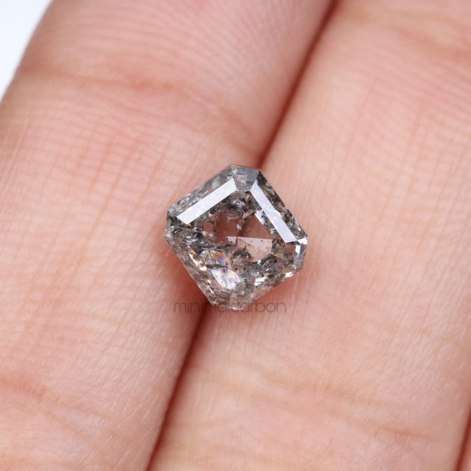 1.77 CT, 6.5 X 6.0 MM | Salt And Pepper Emerald Cut Diamond - Minimal Carbon