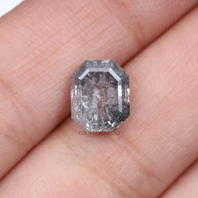 2.72 CT, 8.8 X 7.1 MM | Salt And Pepper Emerald Cut Diamond - Minimal Carbon