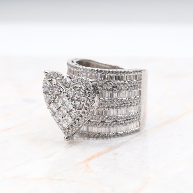 Round Cut Heart Shaped Moissanite Cluster Ring