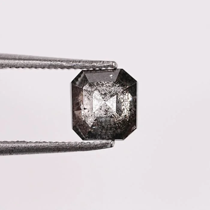 0.87 CT, Salt & Pepper Square Emerald Shape Loose Diamond