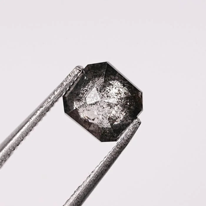 0.87 CT, Salt & Pepper Square Emerald Shape Loose Diamond