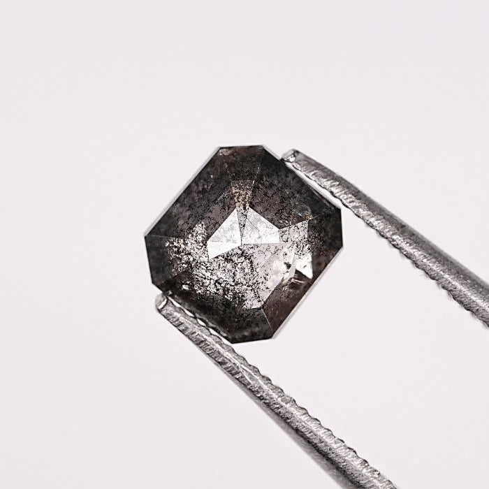 0.87 CT, Salt & Pepper Square Emerald Shape Loose Diamond