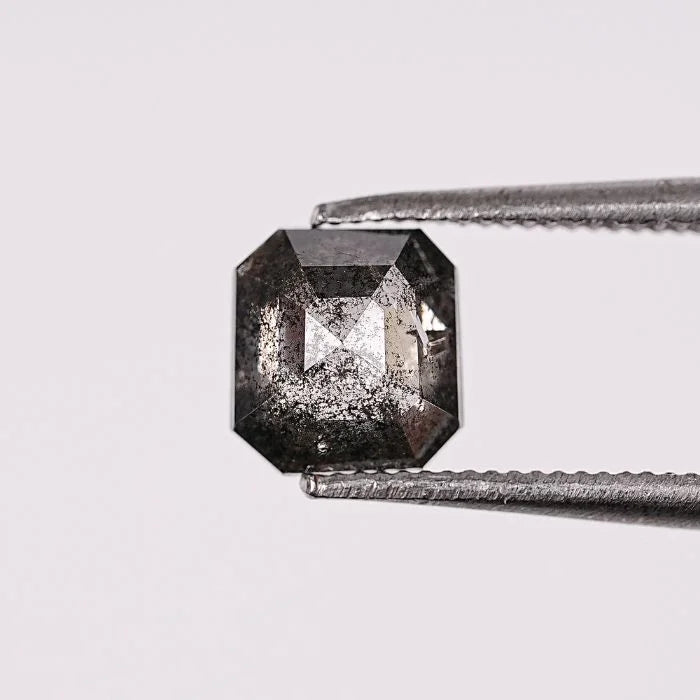 0.87 CT, Salt & Pepper Square Emerald Shape Loose Diamond
