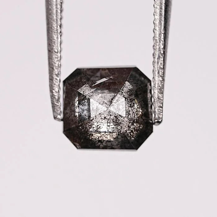 0.87 CT, Salt & Pepper Square Emerald Shape Loose Diamond