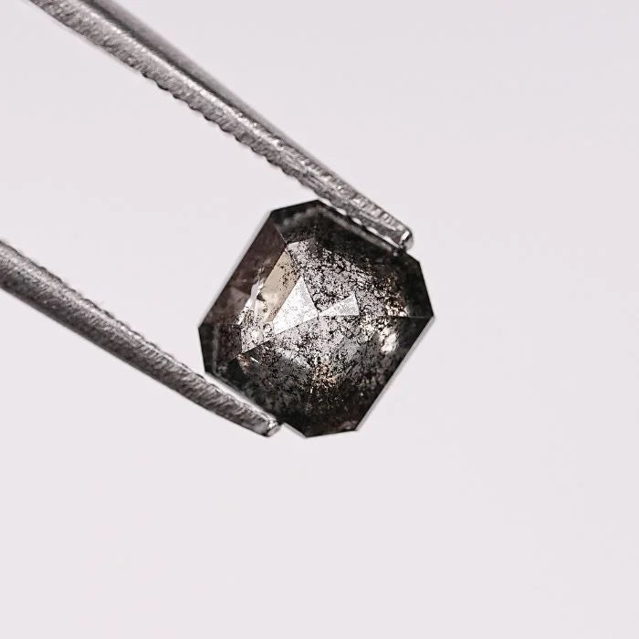 0.87 CT, Salt & Pepper Square Emerald Shape Loose Diamond