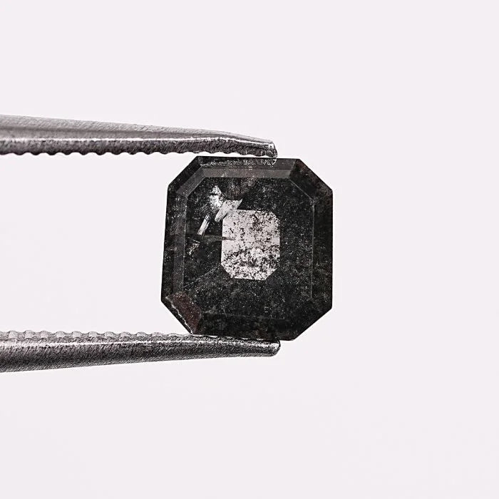 0.87 CT, Salt & Pepper Square Emerald Shape Loose Diamond
