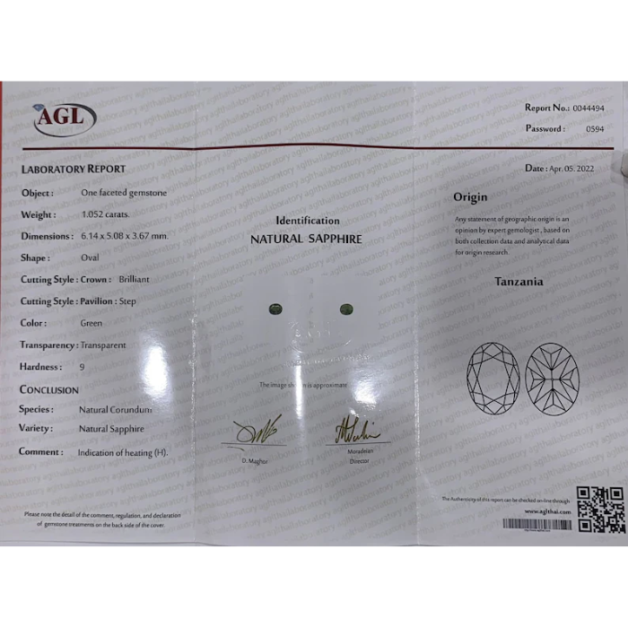 natural green oval cut saphhire gemstone certificate