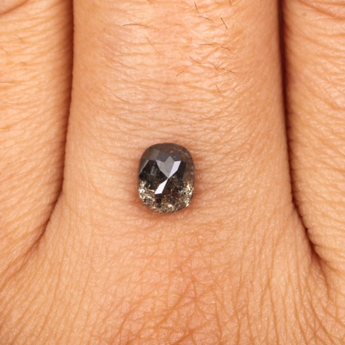 1.10 CT Oval Cut Salt and Pepper Natural Rose Cut Diamond