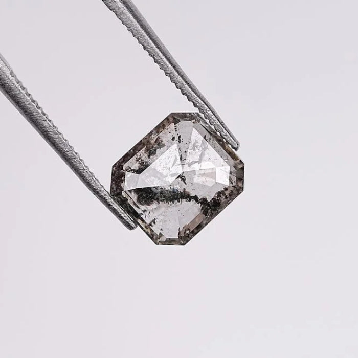 1.58 CT, Emerald Brilliant Cut Salt & Pepper Loose Diamond